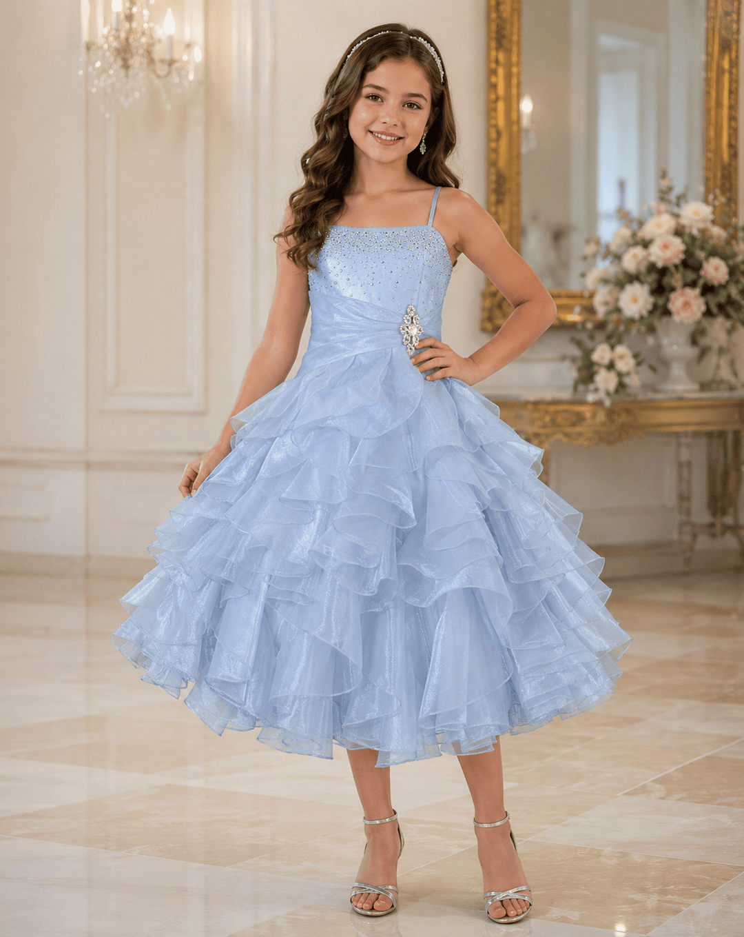 Light Blue / 18m Sunnypetal Sparkling Blush Ruffle Flower Girl Dress Birthday Pageant Gown