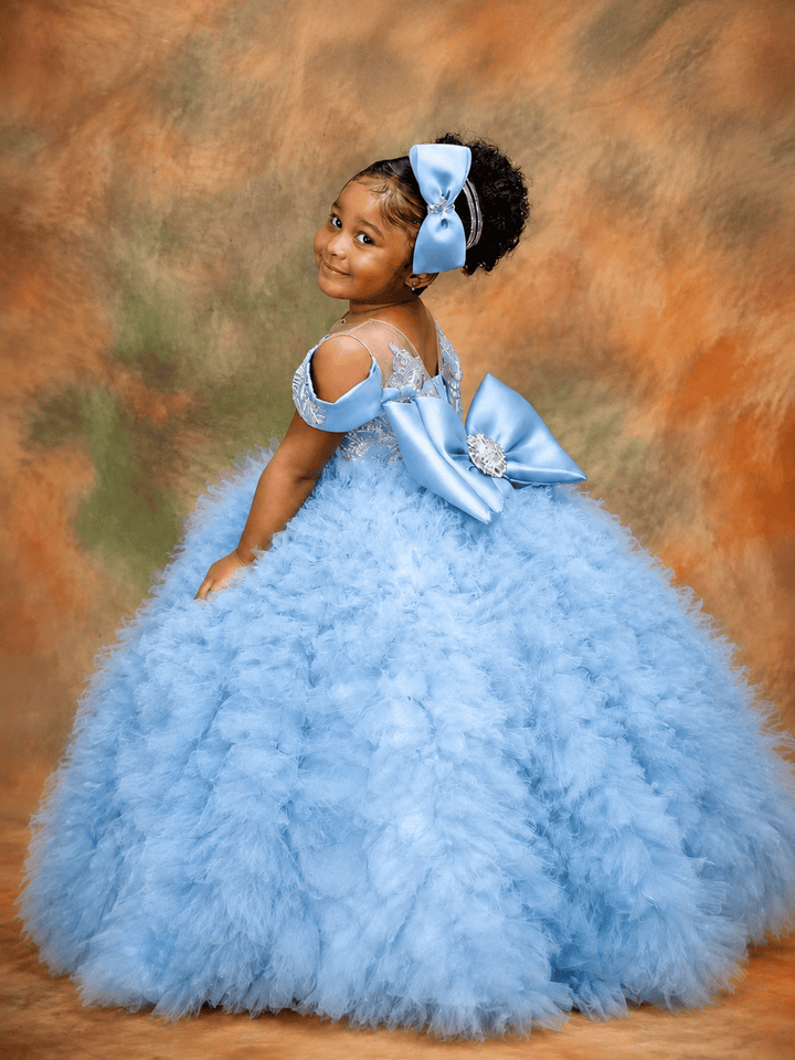 Light Blue / 3m Sunnypetal Purple Sequin Off-Shoulder Ball Gown Flower Girl Dress for Birthday Pageant