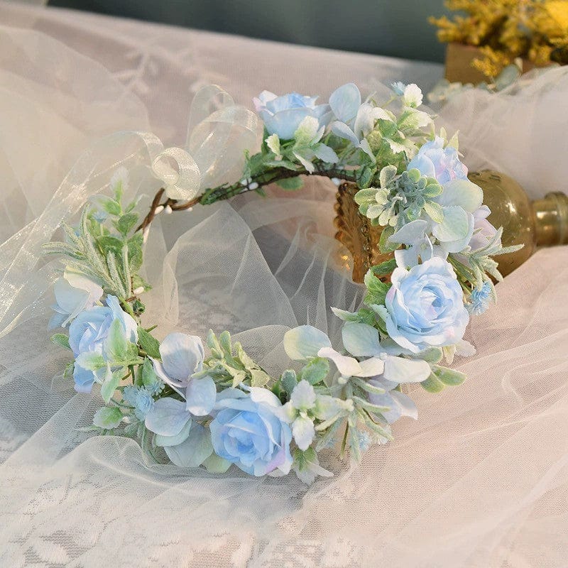 Light Blue Sunnypetal Handmade Flower Fairy Girl Headdress Light Blue Wreath Hair Wreath