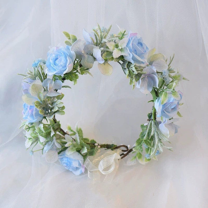 Light Blue Sunnypetal Handmade Flower Fairy Girl Headdress Light Blue Wreath Hair Wreath