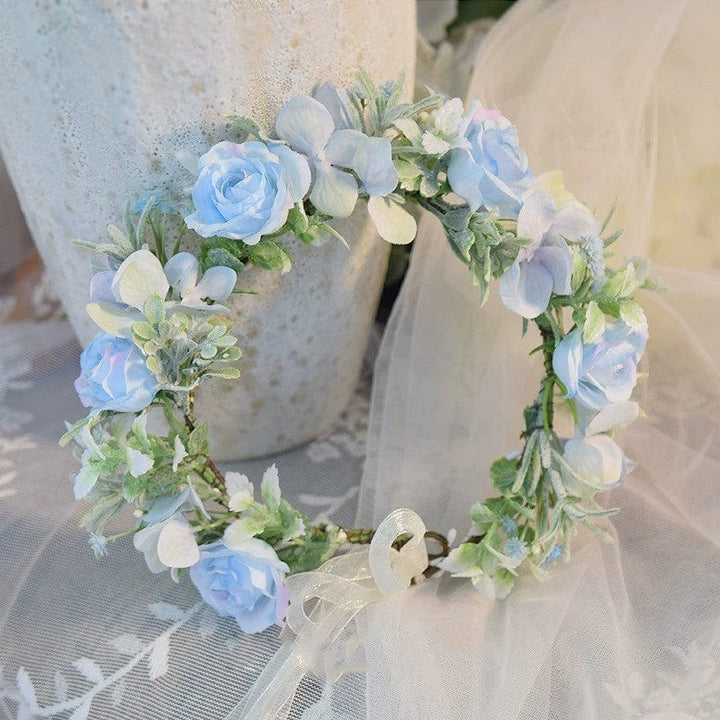 Light Blue Sunnypetal Handmade Flower Fairy Girl Headdress Light Blue Wreath Hair Wreath
