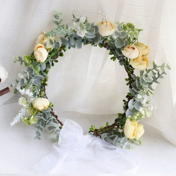 Light Yellow Sunnypetal Flower Girl Wreath Flower Rattan Headdress Wedding Beach Holiday Accessories