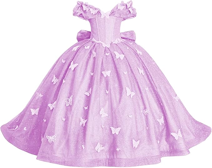Lilac / 18m Sunnypetal Enchanted Blue Butterfly Princess Flower Girl Dress