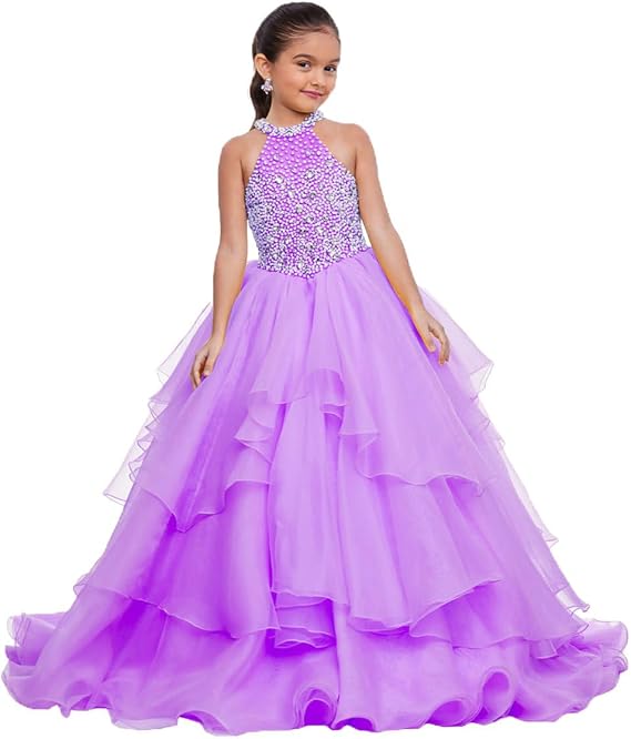Lilac / 18m Sunnypetal Layered Organza Princess Ball Gown Flower Girl Dress for Pageant &amp; Party