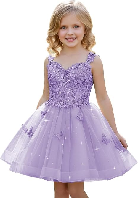 Lilac / 18m Sunnypetal Luxury Mint Green Butterfly Lace Flower Girl Dress