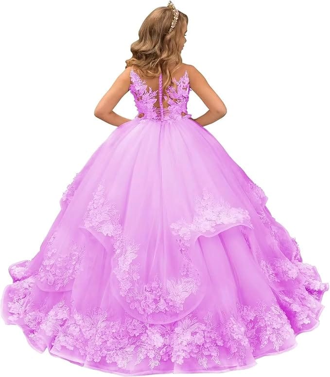 Lilac / 18m Sunnypetal Pink Lace Appliques Floral Flower Girl Dresses Birthday Party Princess Dresss