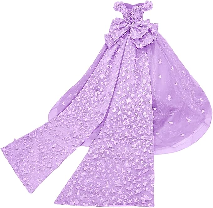 Lilac / 18m Sunnypetal Princess Purple Tulle Ball Gown Flower Girl Dress with Butterfly Appliqués and Bow