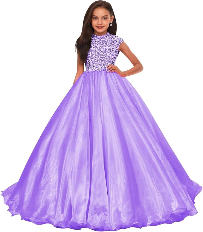 Lilac / 18m Sunnypetal Sparkling Hot Pink Ball Gown Flower Girl Dress with Rhinestones Beaded Bodice