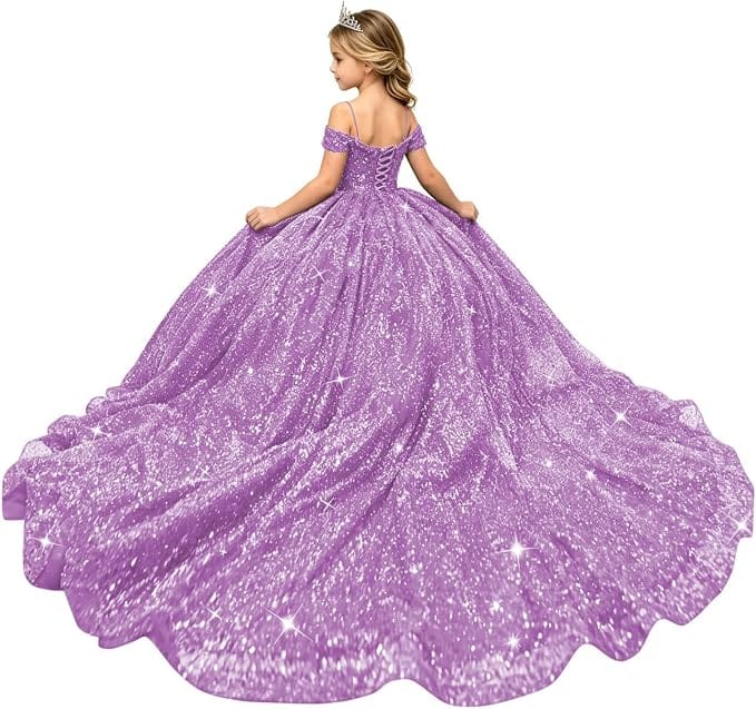 Lilac / 18m Sunnypetal Sparkly Sequin Off-Shoulder Princess Ball Gown Flower Girl Dress for Pageant