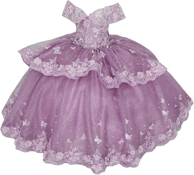 Mauve / 18m Sunnypeta lEnchanted Blue Sweetheart Tulle Flower Girl Gown with Floral Appliqués