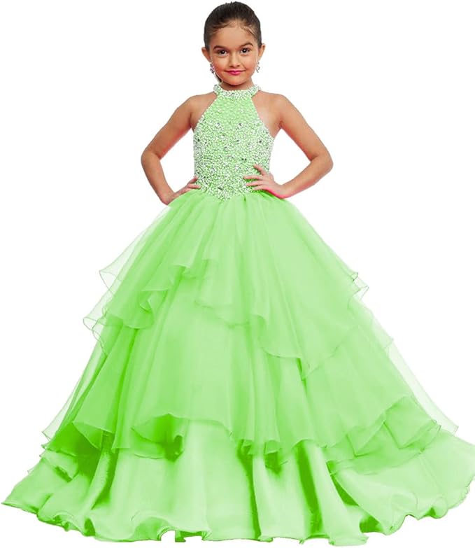 Mint / 18m Sunnypetal Layered Organza Princess Ball Gown Flower Girl Dress for Pageant &amp; Party