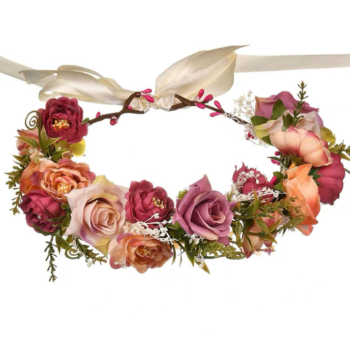 Multicolor Flower Headband for Girl, Fairy Headpiece with Ribbon for Wedding, Festival, Party