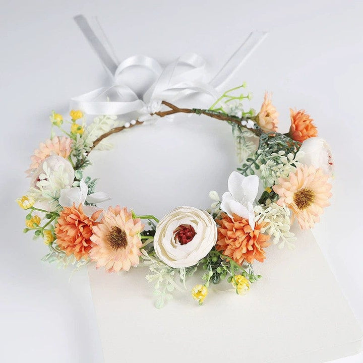 Orange Sunnypetal Fairy Floral Crown Woodland Headband Hair Wreath Forest Elven Circlet for Girls