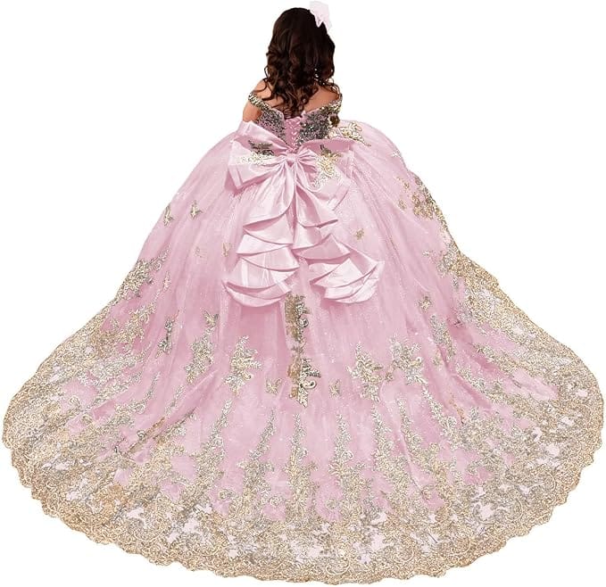 Pink / 18m Sunnypetal Royal Blue Embroidered Ball Gown Flower Girl Pageant Dress with Bow