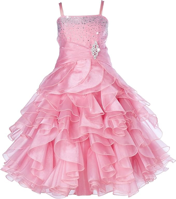 Pink / 18m Sunnypetal Sparkling Blush Ruffle Flower Girl Dress Birthday Pageant Gown