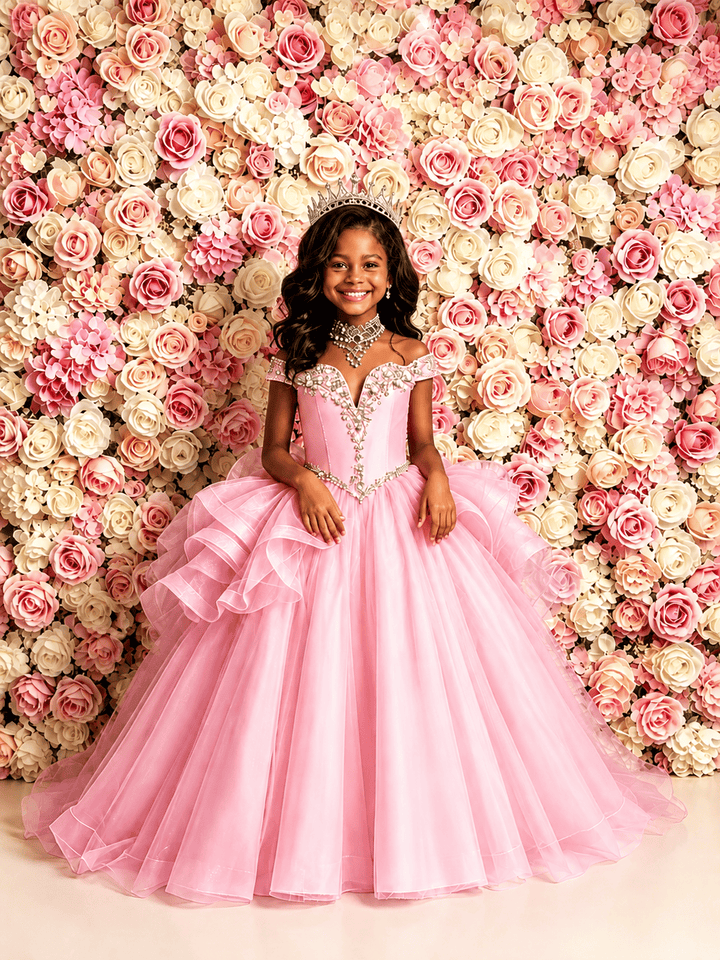 Pink / 3m Sunnypetal Hot Pink Sparkling Tulle Princess Flower Girl Dress with Layered Ruffle Skirt