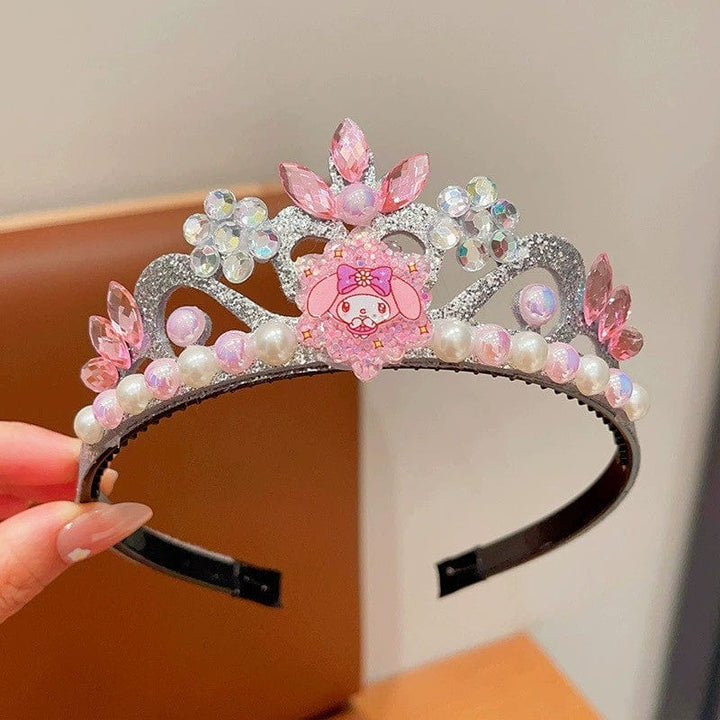 pink Sunnypetal Children's Cartoon Princess Crown for Girls Crystal Pearl Headband Hair Accessories