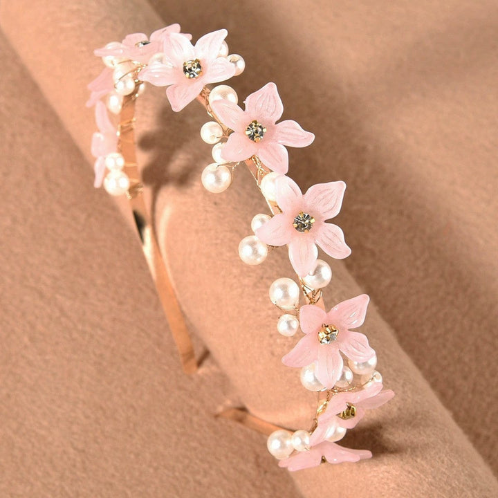 Pink Sunnypetal Pearl Headband Flower Pearl Girl Haddress for Wedding Birthday