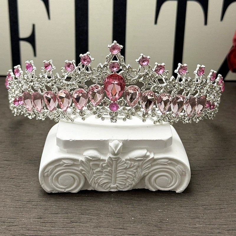 Pink Sunnypetal Rhinestone Crown Birthday Dress Tiaras Light Luxury Diamond Crown