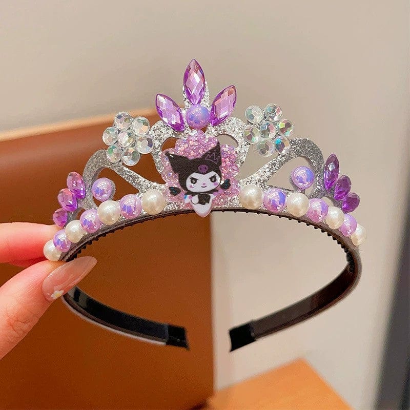 Purple Sunnypetal Children's Cartoon Princess Crown for Girls Crystal Pearl Headband Hair Accessories