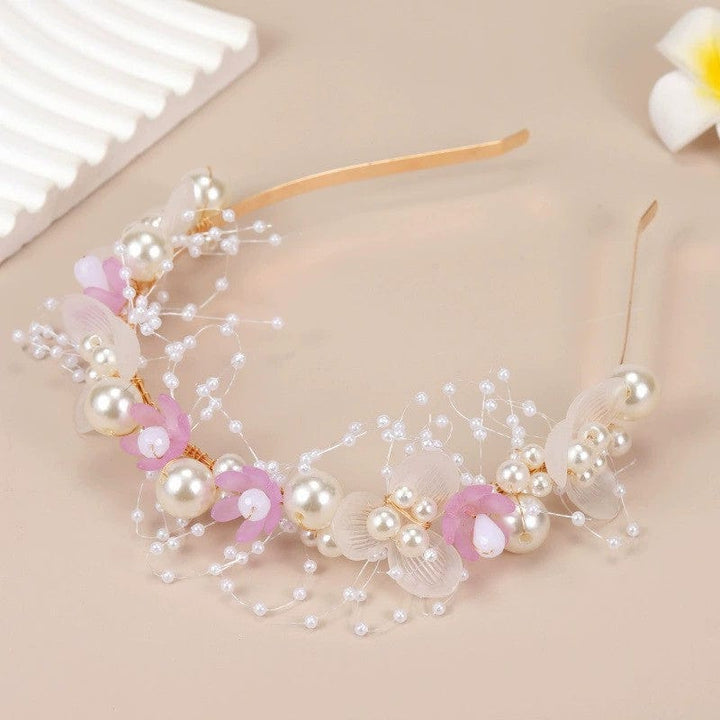 Purple Sunnypetal Children's hHairband Pearl Flower Headband Hand-Woven Headdress