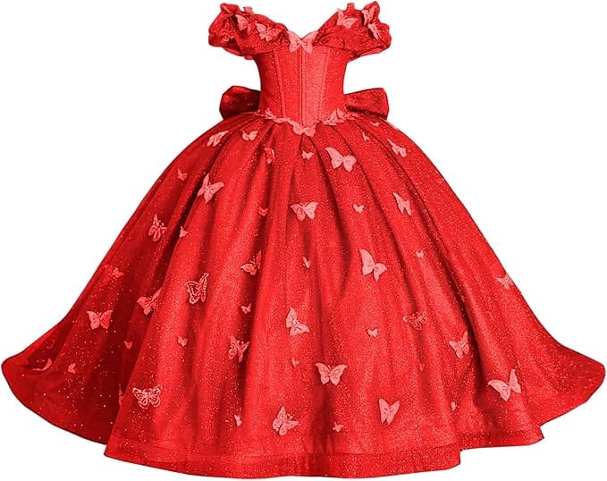 Red / 18m Sunnypetal Enchanted Blue Butterfly Princess Flower Girl Dress