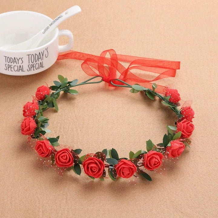 Red Sunnypetal Girl Flower Headpiece Bohemian Lace Foam Headband for Wedding Party Birthday