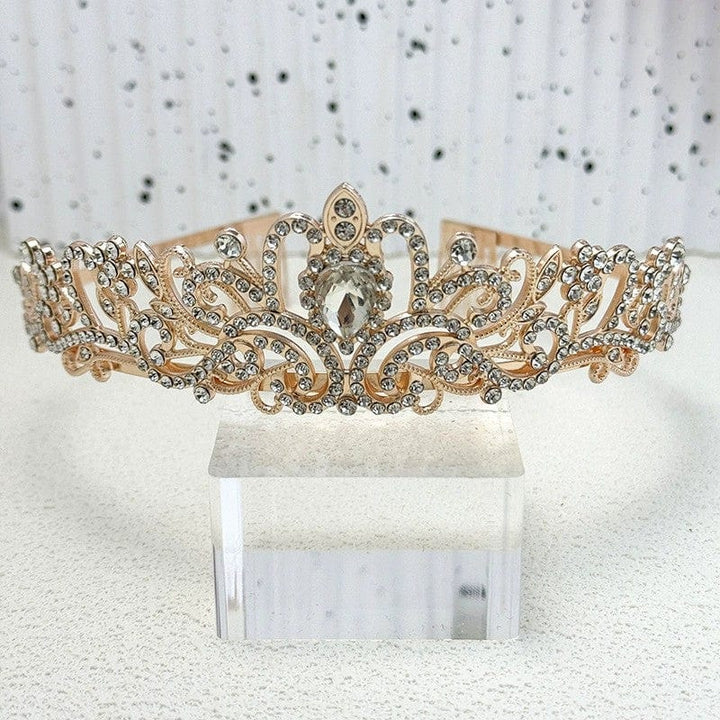 Rose Gold Sunnypetal Crystal Tiara Crown Headband Princess Elegant Crown Wedding Prom Birthday Party Girl Gift