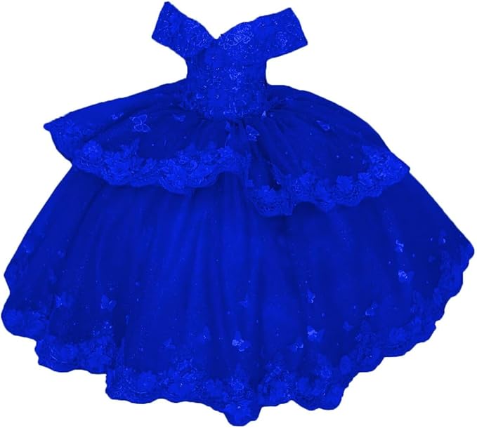Royal Blue / 18m Sunnypeta lEnchanted Blue Sweetheart Tulle Flower Girl Gown with Floral Appliqués