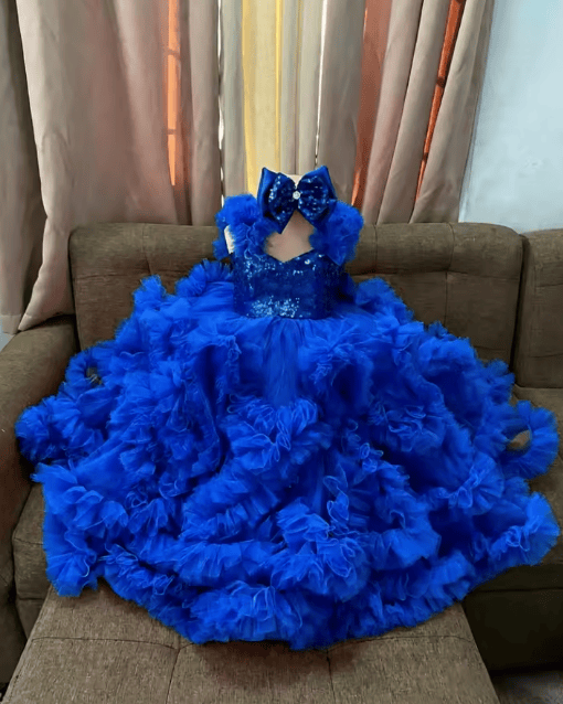Royal Blue / 18m Sunnypetal Luxury Hot Pink Ruffle Tulle Flower Girl Ball Gown with Sequin Bow