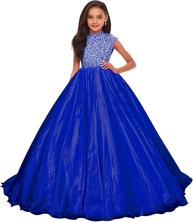 Royal Blue / 18m Sunnypetal Sparkling Hot Pink Ball Gown Flower Girl Dress with Rhinestones Beaded Bodice