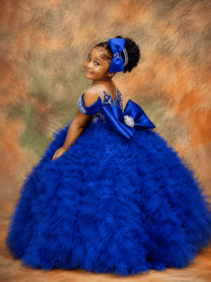 Royal Blue / 3m Sunnypetal Purple Sequin Off-Shoulder Ball Gown Flower Girl Dress for Birthday Pageant
