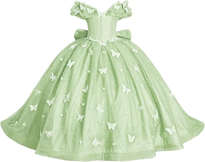 Sage Green / 18m Sunnypetal Enchanted Blue Butterfly Princess Flower Girl Dress