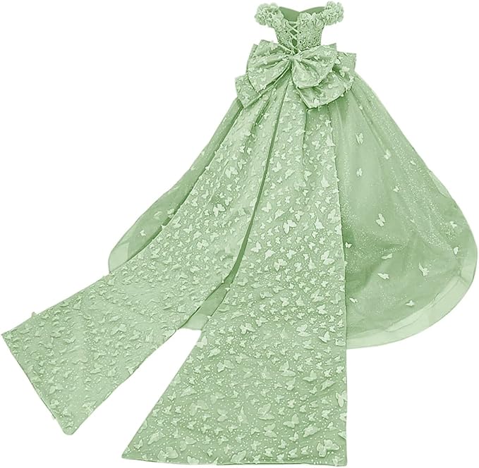 Sage Green / 18m Sunnypetal Princess Purple Tulle Ball Gown Flower Girl Dress with Butterfly Appliqués and Bow