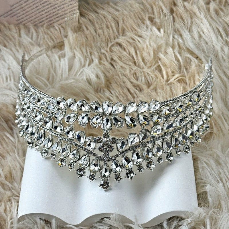 Silver Sunnypetal Girls Tiaras Baroque Birthday Party Crown Alloy Rhinestone Headband Crown