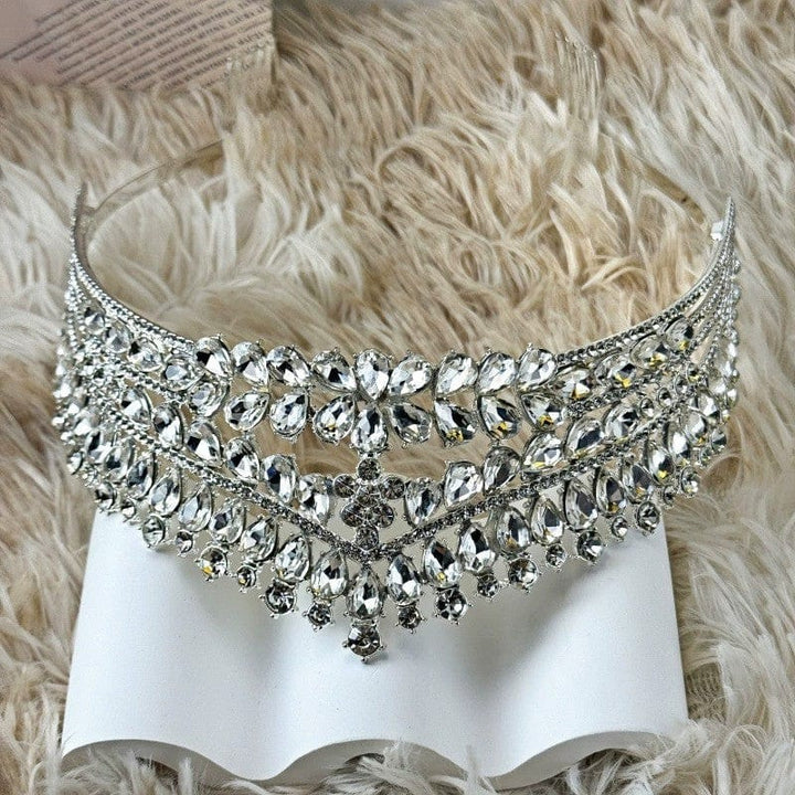 Silver Sunnypetal Girls Tiaras Baroque Birthday Party Crown Alloy Rhinestone Headband Crown
