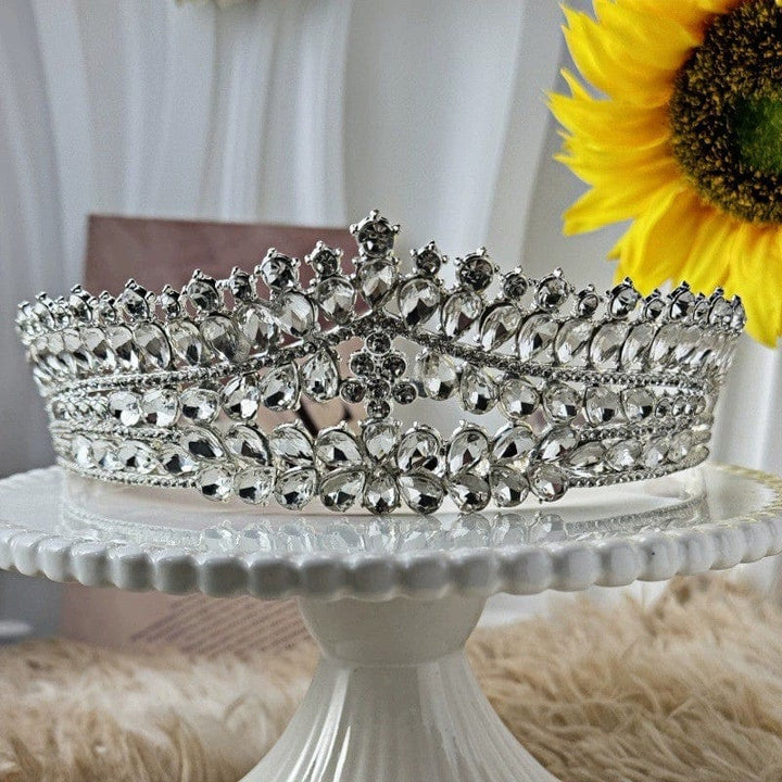 Silver Sunnypetal Girls Tiaras Baroque Birthday Party Crown Alloy Rhinestone Headband Crown