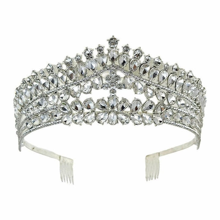 Silver Sunnypetal Girls Tiaras Baroque Birthday Party Crown Alloy Rhinestone Headband Crown