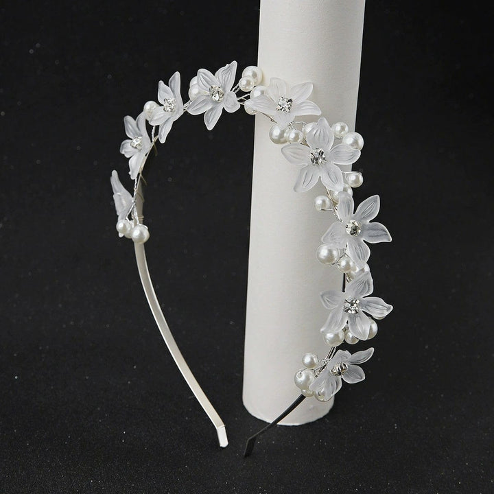 Silver Sunnypetal Pearl Headband Flower Pearl Girl Haddress for Wedding Birthday