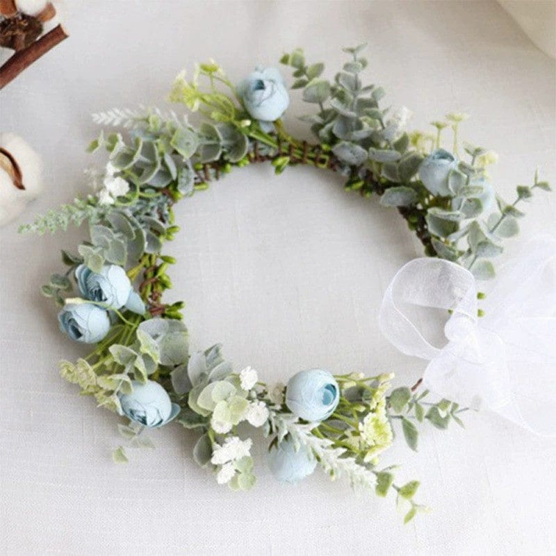 Sky Blue Sunnypetal Flower Girl Wreath Flower Rattan Headdress Wedding Beach Holiday Accessories