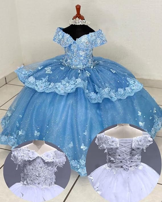 Sunnypeta lEnchanted Blue Sweetheart Tulle Flower Girl Gown with Floral Appliqués