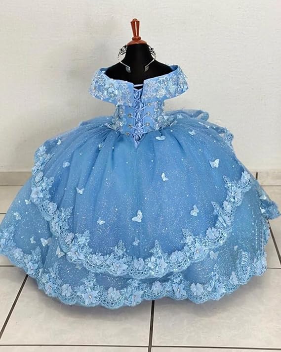 Sunnypeta lEnchanted Blue Sweetheart Tulle Flower Girl Gown with Floral Appliqués
