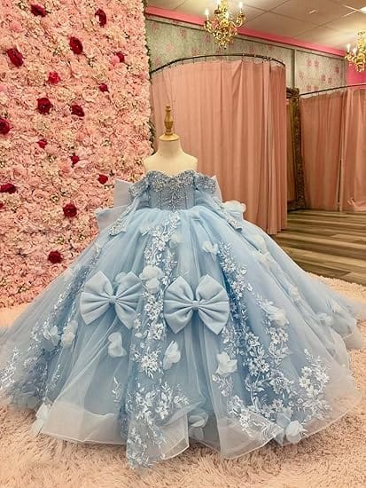 Sunnypetal 3D Floral Lace Appliqué Flower Girl Pageant Dress with Sleeves and Bow