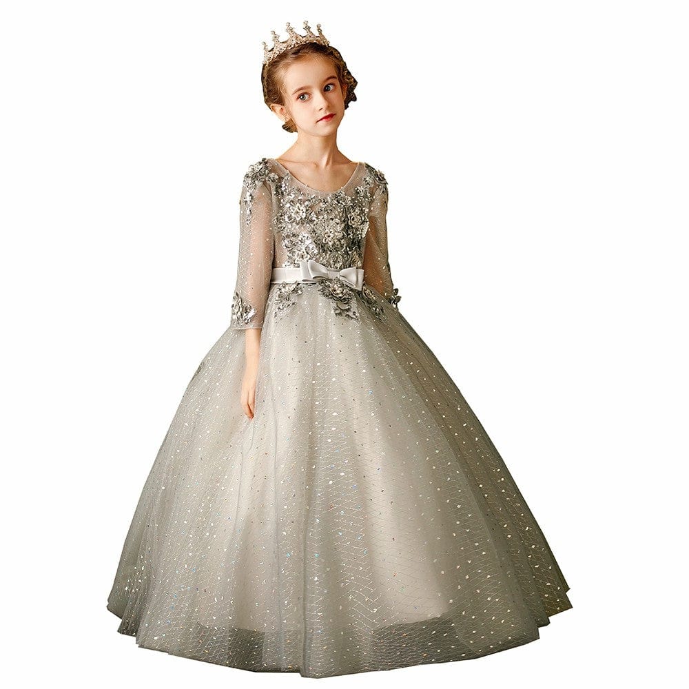 silver flower girl dress with sleeves Mint Green Sequined A-Line Flower Girl Dress