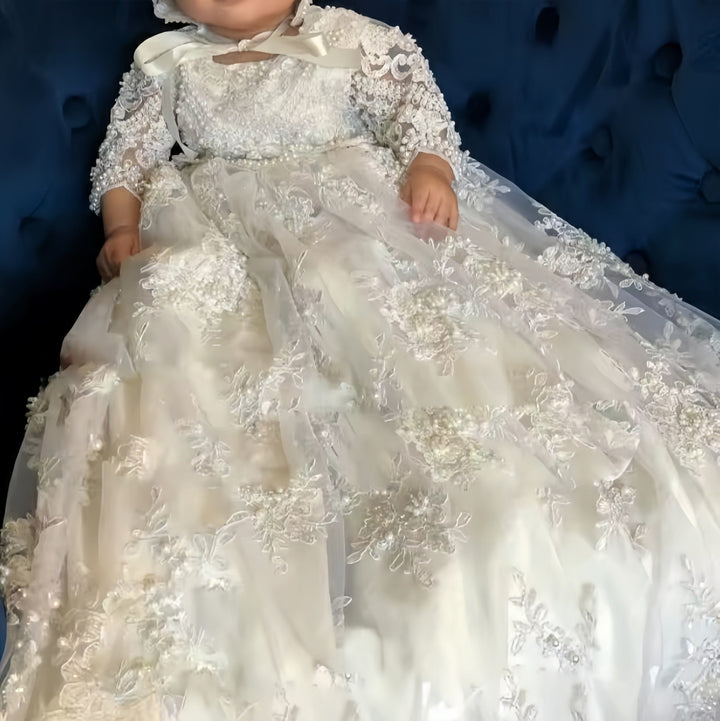 Sunnypetal Baby Infant Girls Christening Gowns With Lace Applique Baptism Dress