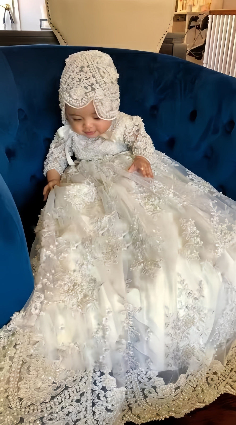 Sunnypetal Baby Infant Girls Christening Gowns With Lace Applique Baptism Dress