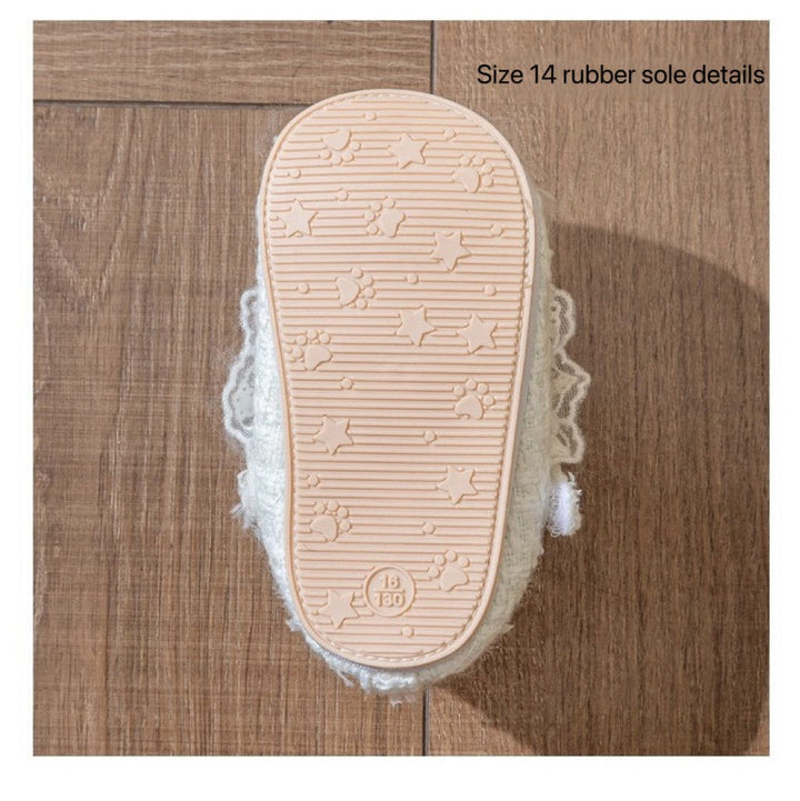 Sunnypetal Baby Lace Trim Plush Princess Shoes – Soft Sole Non-Slip Crib Shoes