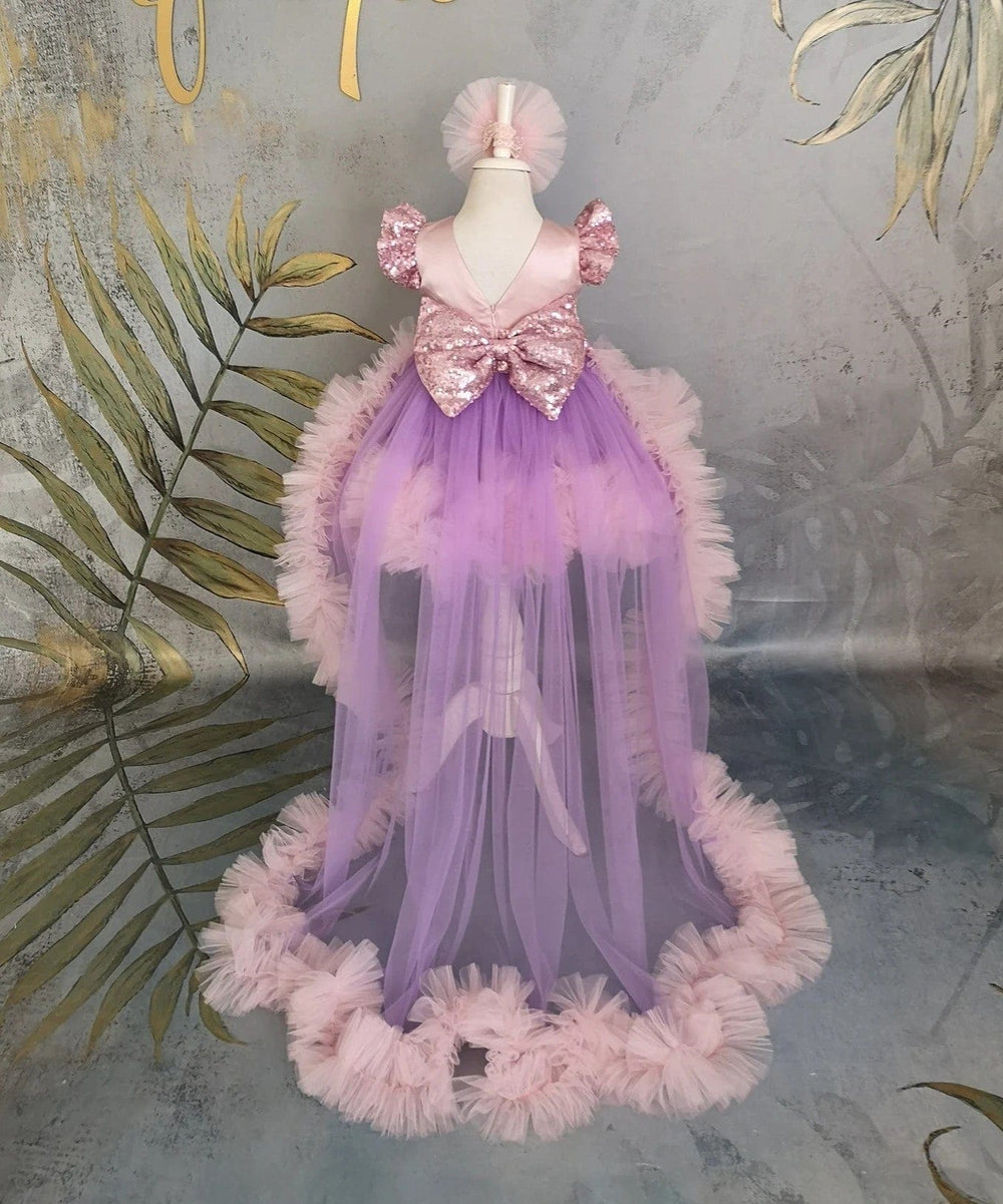 Sunnypetal Baby Toddler Girl Pageant Dress 1st Birthday Prom Gown with Detachable Train