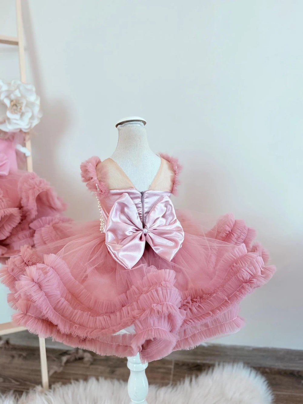 Sunnypetal Blush Pearls Tulle Baby Girls Toddler Birthday Dress