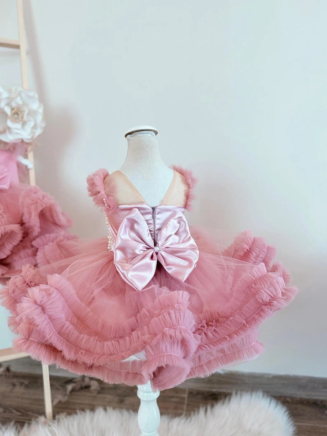 Sunnypetal Blush Pearls Tulle Baby Girls Toddler Birthday Dress